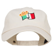 Mexico Flag with Sombrero Embroidered Unstructured Washed Cap