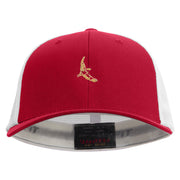 Realistic Bird Embroidered Flexfit Mesh Cotton Twill Trucker 2 Tone Cap - Red-White OSFM