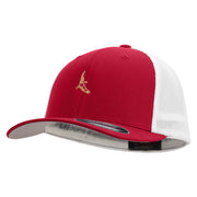 Realistic Bird Embroidered Flexfit Mesh Cotton Twill Trucker 2 Tone Cap - Red-White OSFM