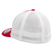 Realistic Bird Embroidered Flexfit Mesh Cotton Twill Trucker 2 Tone Cap - Red-White OSFM