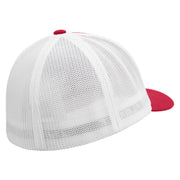 Realistic Bird Embroidered Flexfit Mesh Cotton Twill Trucker 2 Tone Cap - Red-White OSFM