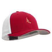 Realistic Bird Embroidered Flexfit Mesh Cotton Twill Trucker 2 Tone Cap - Red-White OSFM