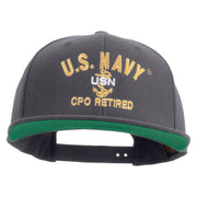 Licensed US Navy USN CPO Retired Embroidered Wool Blend Prostyle Snapback Cap - Dk-Grey OSFM