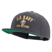 Licensed US Navy USN CPO Retired Embroidered Wool Blend Prostyle Snapback Cap - Dk-Grey OSFM