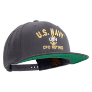 Licensed US Navy USN CPO Retired Embroidered Wool Blend Prostyle Snapback Cap - Dk-Grey OSFM