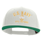 Licensed US Navy USN CPO Retired Embroidered Wool Blend Prostyle Snapback Cap - Natural OSFM