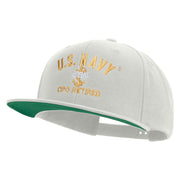 Licensed US Navy USN CPO Retired Embroidered Wool Blend Prostyle Snapback Cap - Natural OSFM