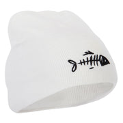 Fish Bone Design Embroidered 8 Inch Knitted Short Beanie