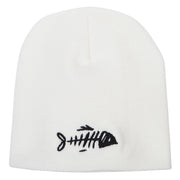 Fish Bone Design Embroidered 8 Inch Knitted Short Beanie