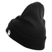 Devil Dog Logo Embroidered 12 Inch Solid Knit Cuff Long Beanie Made in USA - Black OSFM