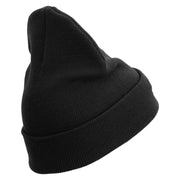 Devil Dog Logo Embroidered 12 Inch Solid Knit Cuff Long Beanie Made in USA - Black OSFM