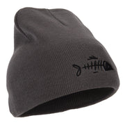 Fish Bone Design Embroidered 8 Inch Knitted Short Beanie