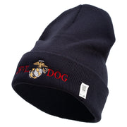 Devil Dog Logo Embroidered 12 Inch Solid Knit Cuff Long Beanie Made in USA - Navy OSFM
