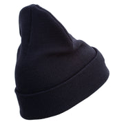 Devil Dog Logo Embroidered 12 Inch Solid Knit Cuff Long Beanie Made in USA - Navy OSFM