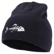 Fish Bone Design Embroidered 8 Inch Knitted Short Beanie