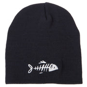 Fish Bone Design Embroidered 8 Inch Knitted Short Beanie