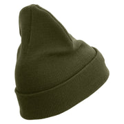 Devil Dog Logo Embroidered 12 Inch Solid Knit Cuff Long Beanie Made in USA - Olive OSFM