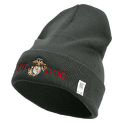Devil Dog Logo Embroidered 12 Inch Solid Knit Cuff Long Beanie Made in USA - Graphite OSFM