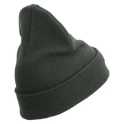 Devil Dog Logo Embroidered 12 Inch Solid Knit Cuff Long Beanie Made in USA - Graphite OSFM