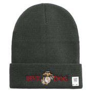 Devil Dog Logo Embroidered 12 Inch Solid Knit Cuff Long Beanie Made in USA - Graphite OSFM