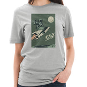 Fly To The Moon Graphic Design Unisex Ring Spun Combed Cotton Short Sleeve Deluxe Jersey T-Shirt