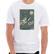 Fly To The Moon Graphic Design Unisex Ring Spun Combed Cotton Short Sleeve Deluxe Jersey T-Shirt