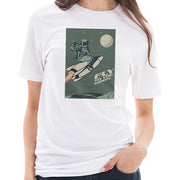 Fly To The Moon Graphic Design Unisex Ring Spun Combed Cotton Short Sleeve Deluxe Jersey T-Shirt