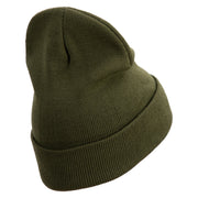 Bang Embroidered 12 Inch Long Knitted Beanie - Olive OSFM