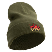 Bang Embroidered 12 Inch Long Knitted Beanie - Olive OSFM