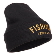 Fishing Veteran Embroidered Long Beanie