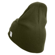 Devil Dog Symbol Embroidered 8 Inch Solid Knit Short Beanie Made in USA - Olive OSFM