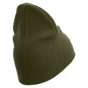 Devil Dog Symbol Embroidered 8 Inch Solid Knit Short Beanie Made in USA - Olive OSFM