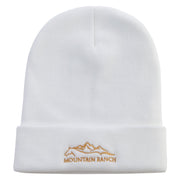 Horse in Mountain Ranch Embroidered 12 Inch Long Knitted Beanie - White OSFM