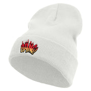 Bang Embroidered 12 Inch Long Knitted Beanie - White OSFM
