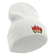 Bang Embroidered 12 Inch Long Knitted Beanie - White OSFM