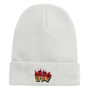 Bang Embroidered 12 Inch Long Knitted Beanie - White OSFM