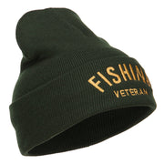 Fishing Veteran Embroidered Long Beanie