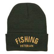 Fishing Veteran Embroidered Long Beanie