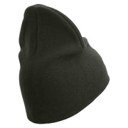 Devil Dog Symbol Embroidered 8 Inch Solid Knit Short Beanie Made in USA - Graphite OSFM