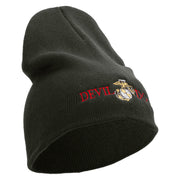 Devil Dog Symbol Embroidered 8 Inch Solid Knit Short Beanie Made in USA - Graphite OSFM