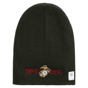Devil Dog Symbol Embroidered 8 Inch Solid Knit Short Beanie Made in USA - Graphite OSFM