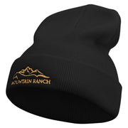 Horse in Mountain Ranch Embroidered 12 Inch Long Knitted Beanie - Black OSFM