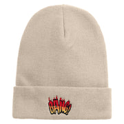 Bang Embroidered 12 Inch Long Knitted Beanie - Birch OSFM