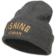 Fishing Veteran Embroidered Long Beanie