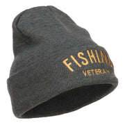 Fishing Veteran Embroidered Long Beanie