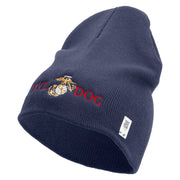 Devil Dog Symbol Embroidered 8 Inch Solid Knit Short Beanie Made in USA - Navy OSFM