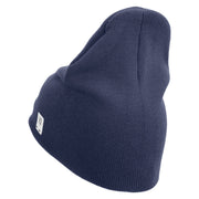 Devil Dog Symbol Embroidered 8 Inch Solid Knit Short Beanie Made in USA - Navy OSFM