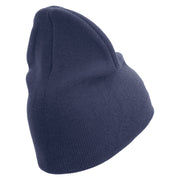 Devil Dog Symbol Embroidered 8 Inch Solid Knit Short Beanie Made in USA - Navy OSFM