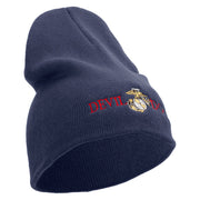 Devil Dog Symbol Embroidered 8 Inch Solid Knit Short Beanie Made in USA - Navy OSFM