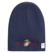 Devil Dog Symbol Embroidered 8 Inch Solid Knit Short Beanie Made in USA - Navy OSFM